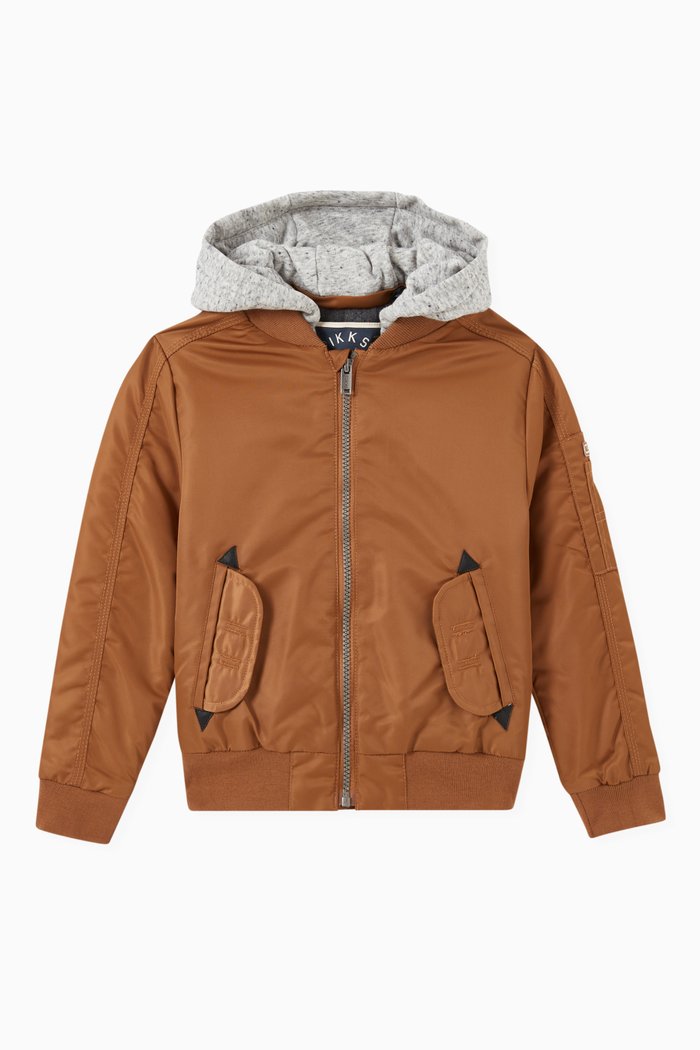 Bomber Jacket with Detachable Hood, Brown
