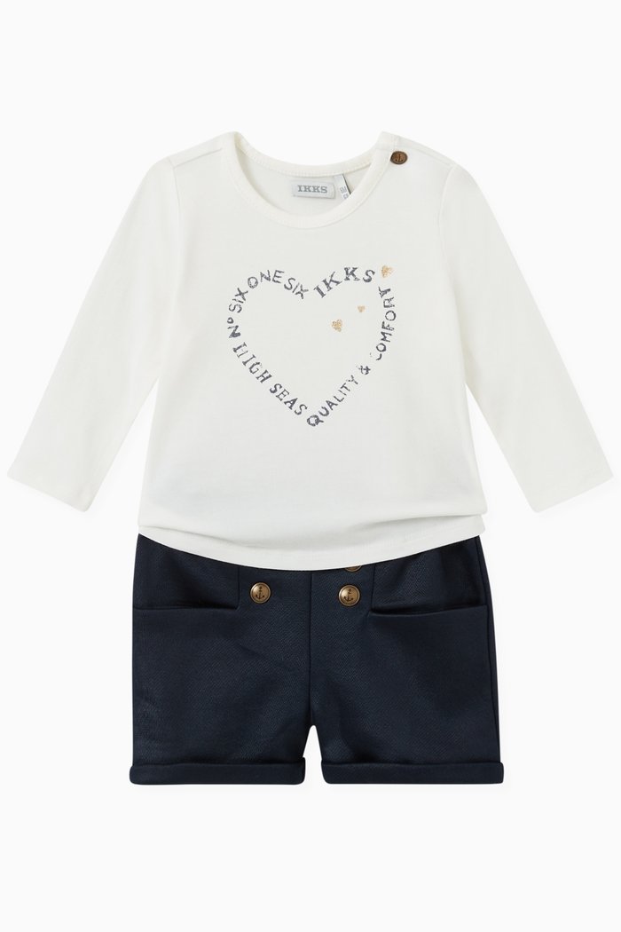 

Printed T-shirt & Shorts Set in Cotton, Blue