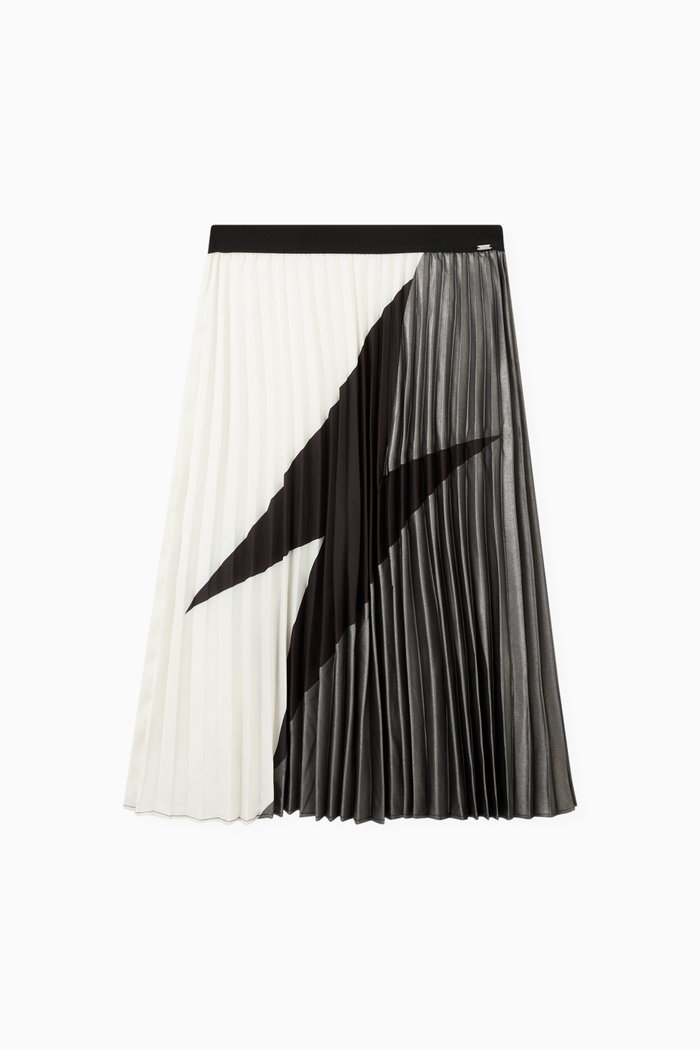 

Colour-block Pleated Long Skirt, Neutral