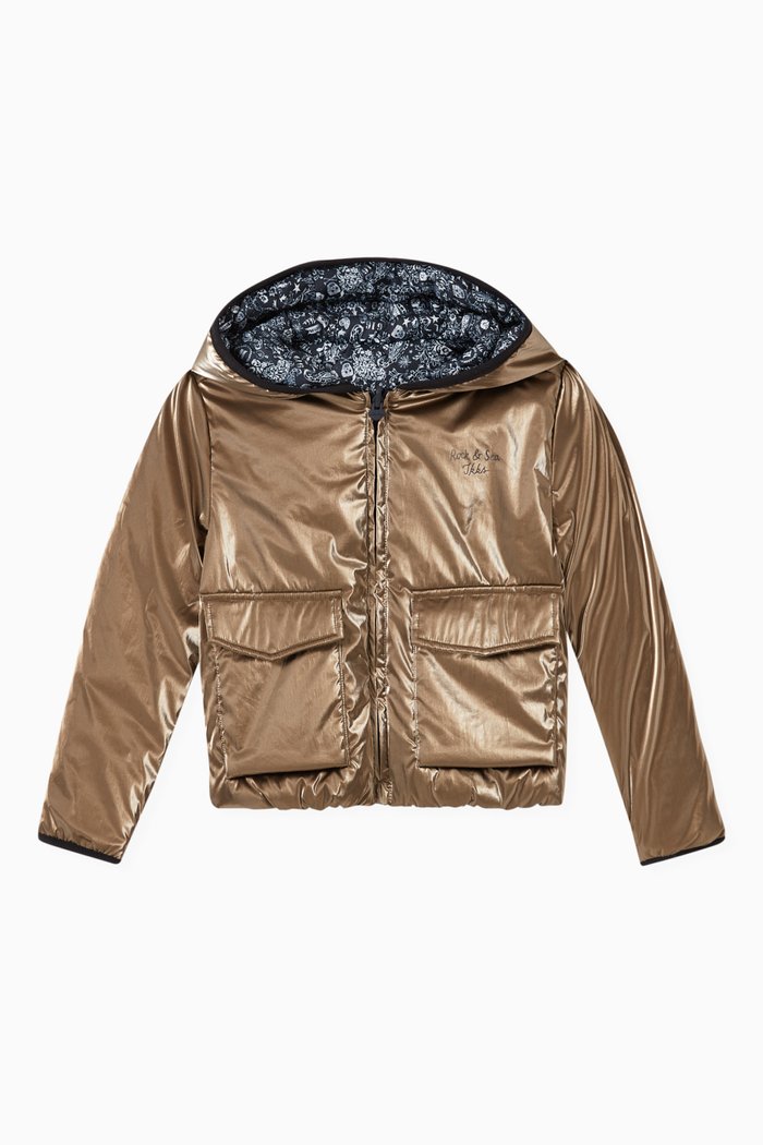 Reversible Tattoo Print Padded Jacket, Blue