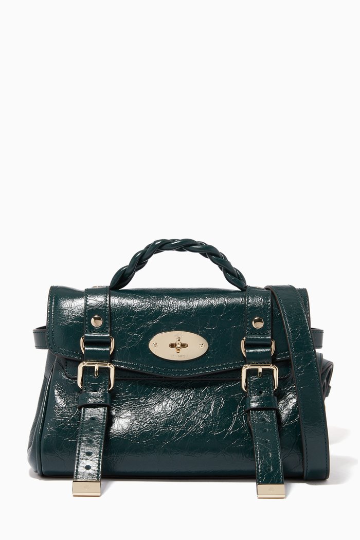 

Mini Alexa Satchel Bag in Glossy Calf Leather, Green