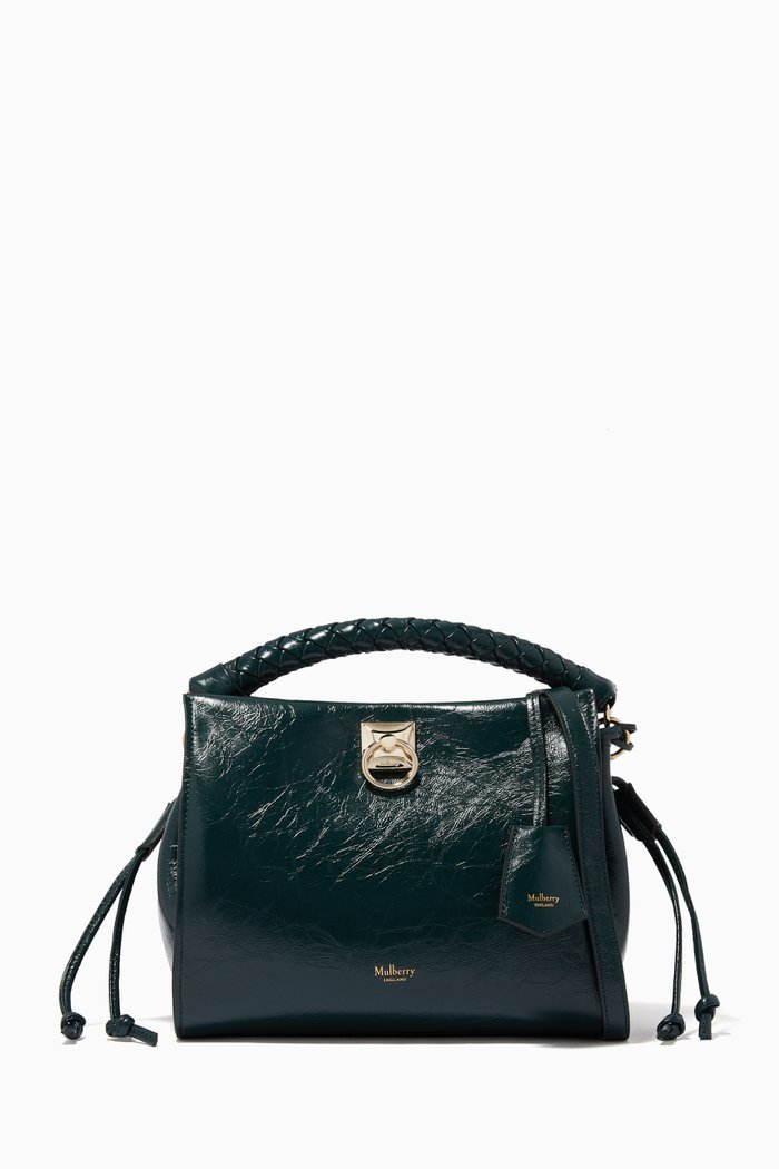 Small Iris Shoulder Bag in Glossy Calf Leather, Green