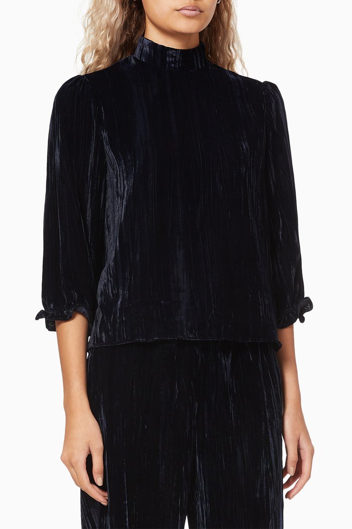 

Gianni Shirt in Pleated Velour, Blue
