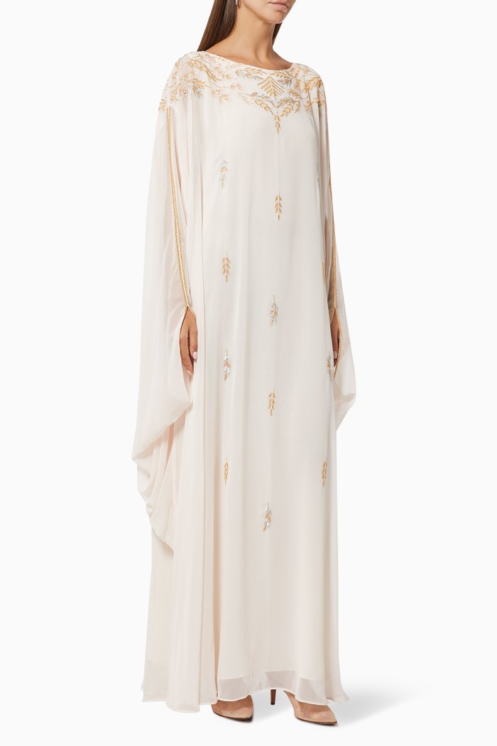 

Soft Flowing Kaftan in Hand Embroidered Chiffon, Neutral