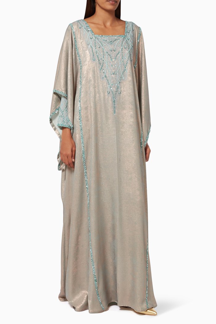 

Embroidered Kaftan in Metallic Silk, Green