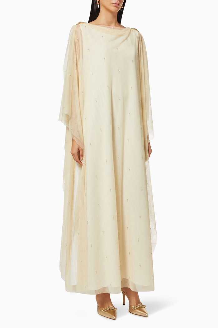 

Flowing Kaftan in Embellished Tulle, Neutral
