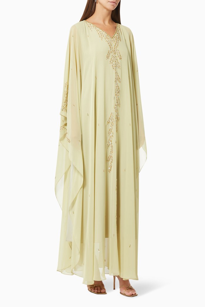 

Free Flowing Kaftan in Embroidered Chiffon, Green