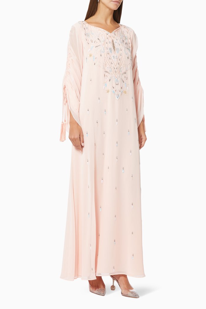 

Free Flowing Dress in Embroidered Chiffon, Pink