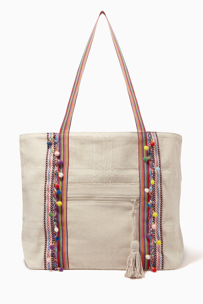 

Pom Pom Large Tote Bag in Cotton, Neutral