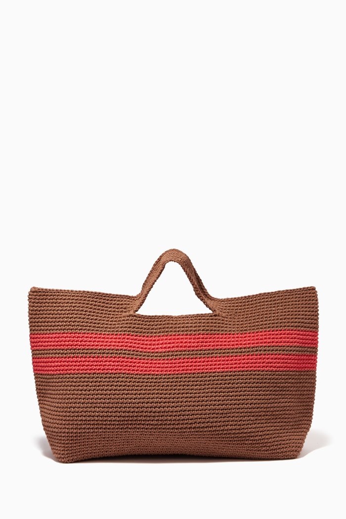 Shopping Tote Bag in Cotton Crochet, Pink