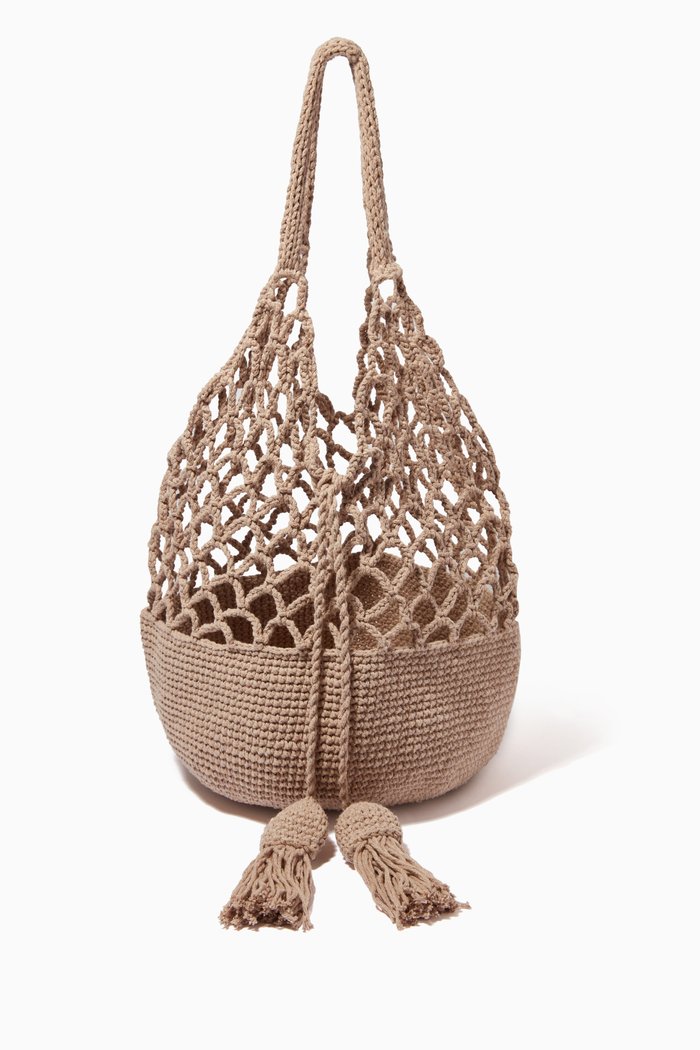 

Net Medium Tote Bag in Cotton Crochet, Neutral