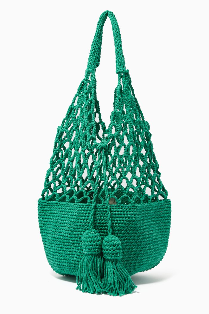 

Net Medium Tote Bag in Cotton Crochet, Green