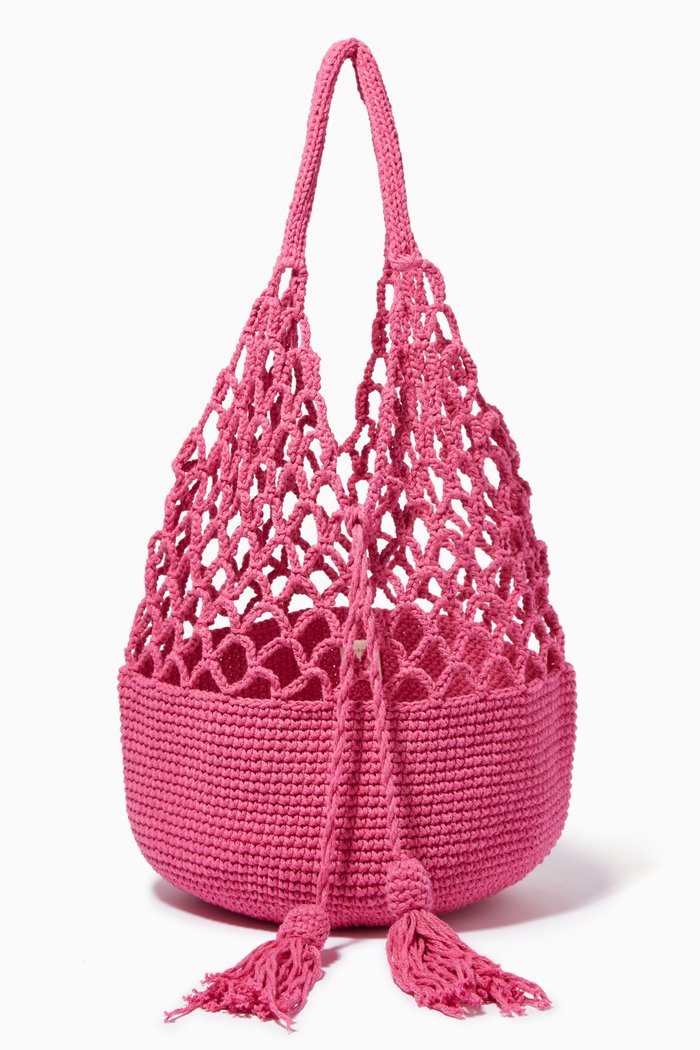 

Net Medium Tote Bag in Cotton Crochet, Pink