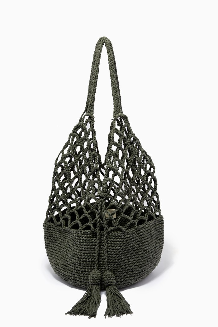 

Net Medium Tote Bag in Cotton Crochet, Green