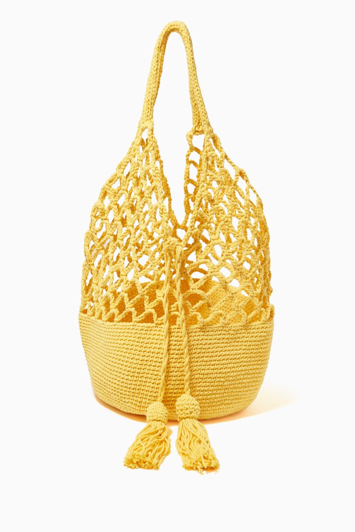 

Net Medium Tote Bag in Cotton Crochet, Yellow