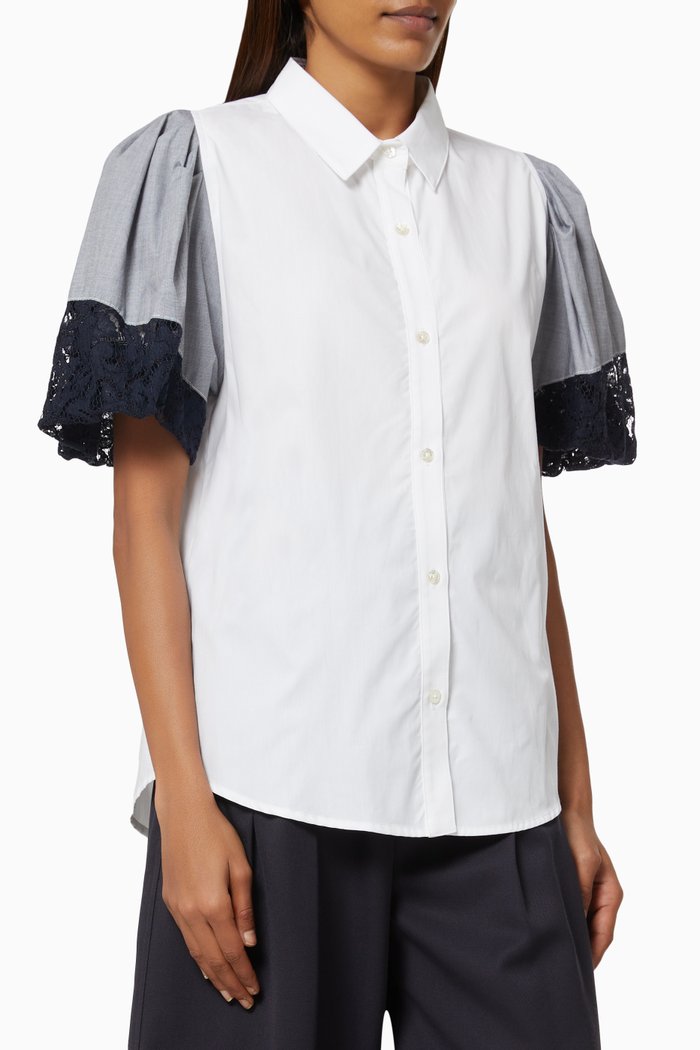 

Lace Trim Shirt in Cotton, Multicolour