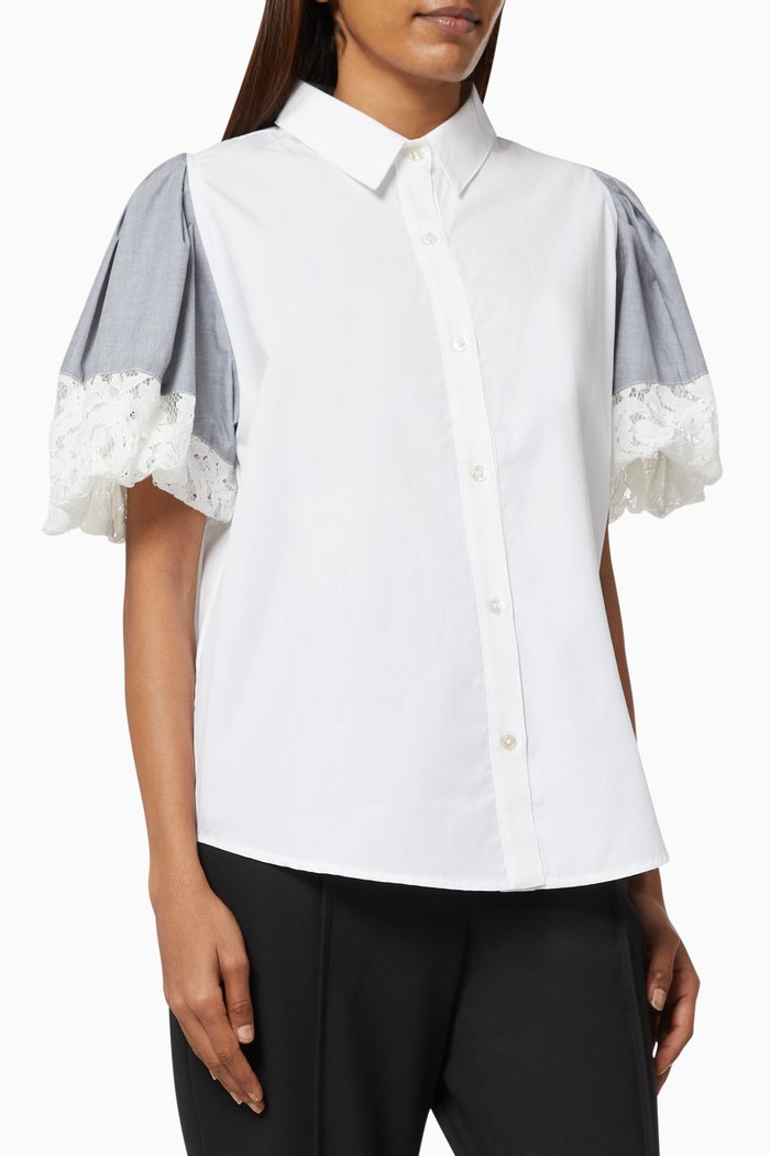 

Lace Trim Shirt in Cotton, White