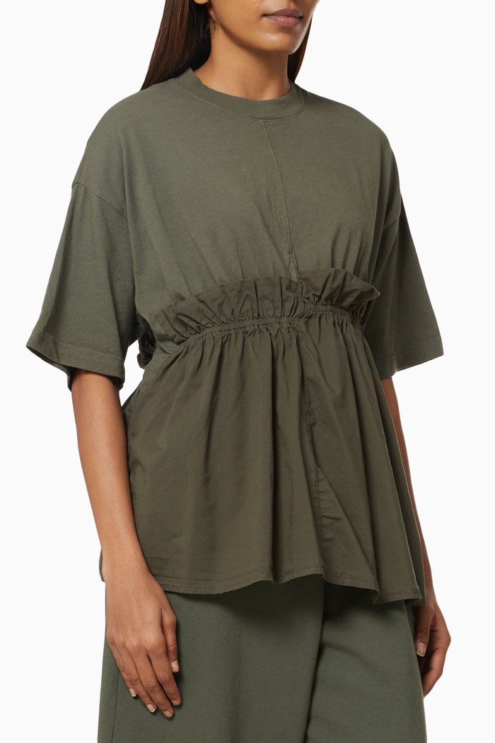 

Shirred Panel Top in Cotton, Green