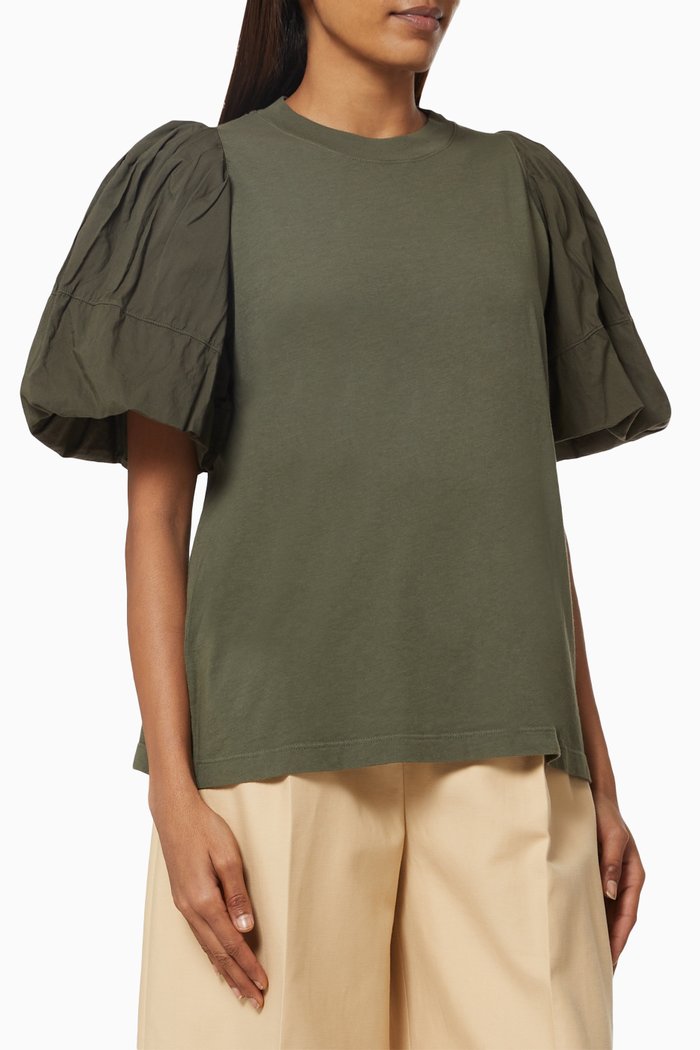 

Balloon Sleeve Top in Cotton, Green
