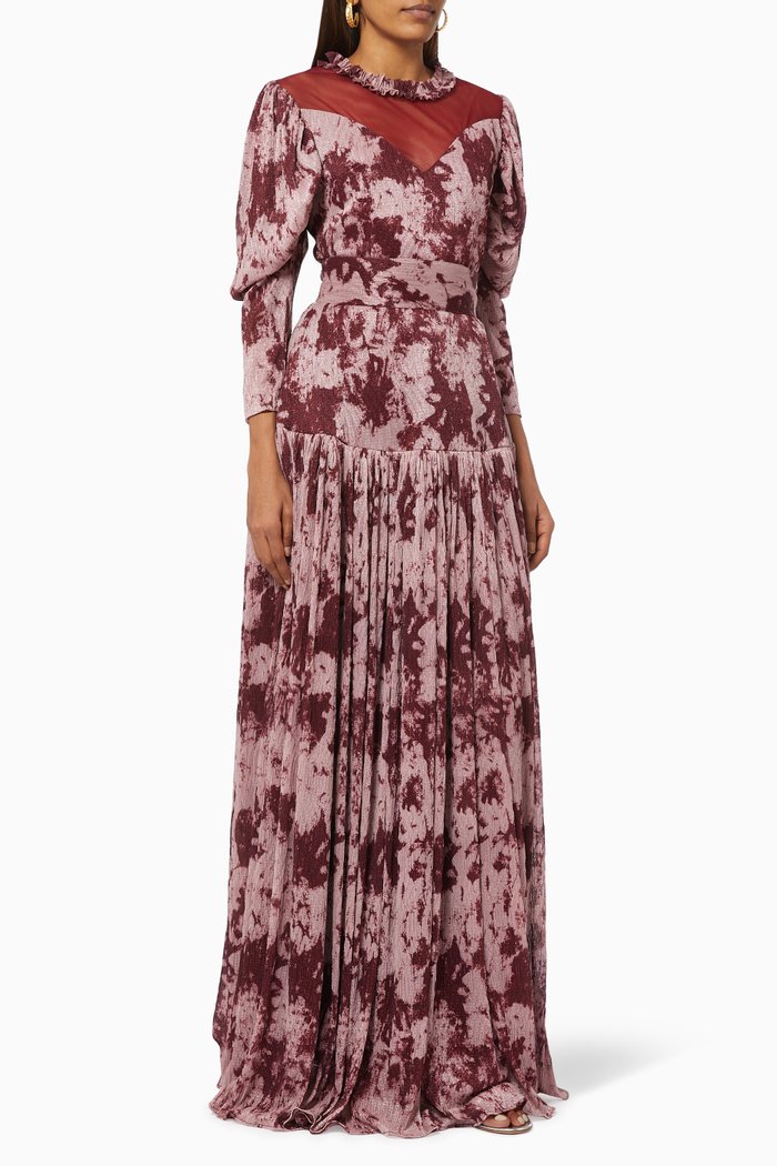 

Textured Tiered Dress with Belt, Red