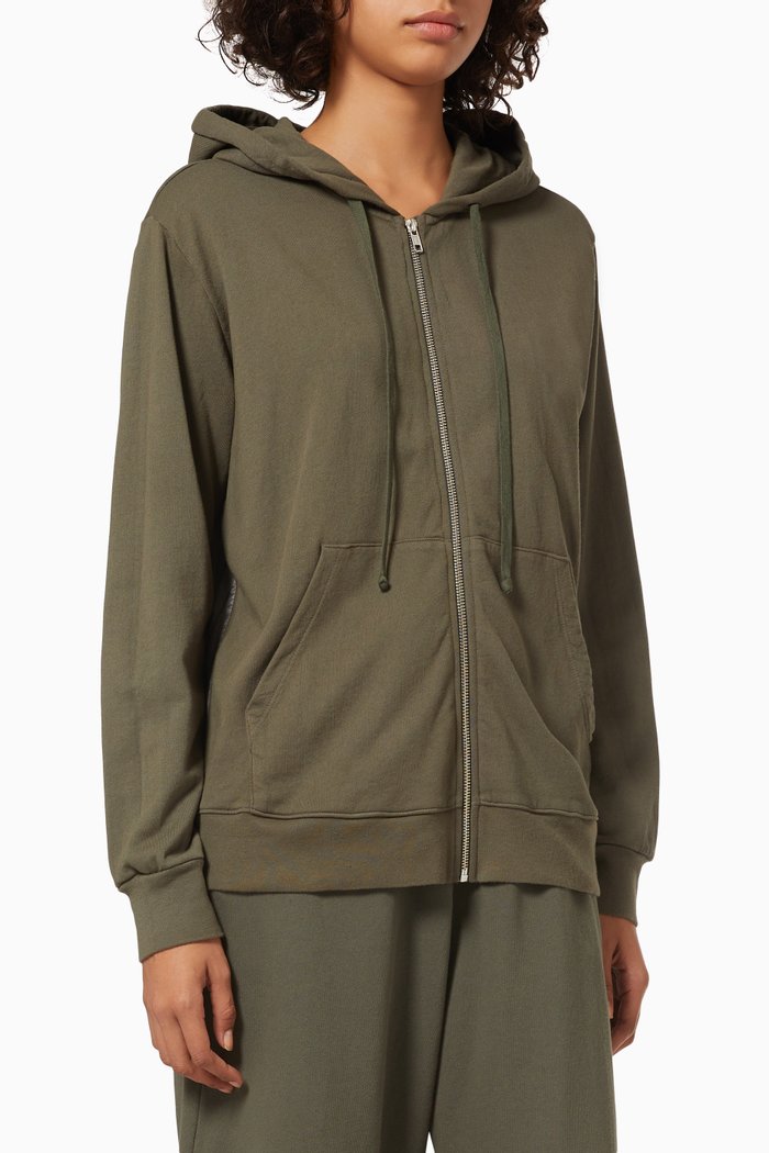 

Stripe Panel Hoodie in Cotton, Green