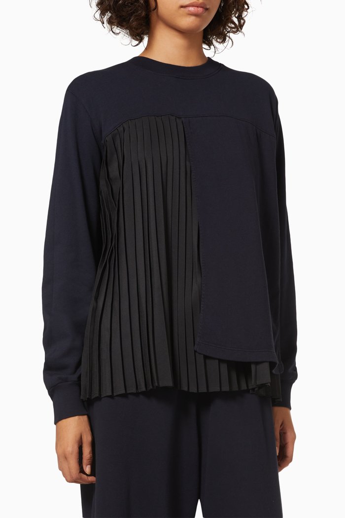 

Pleat Panelled Pullover in Cotton, Blue