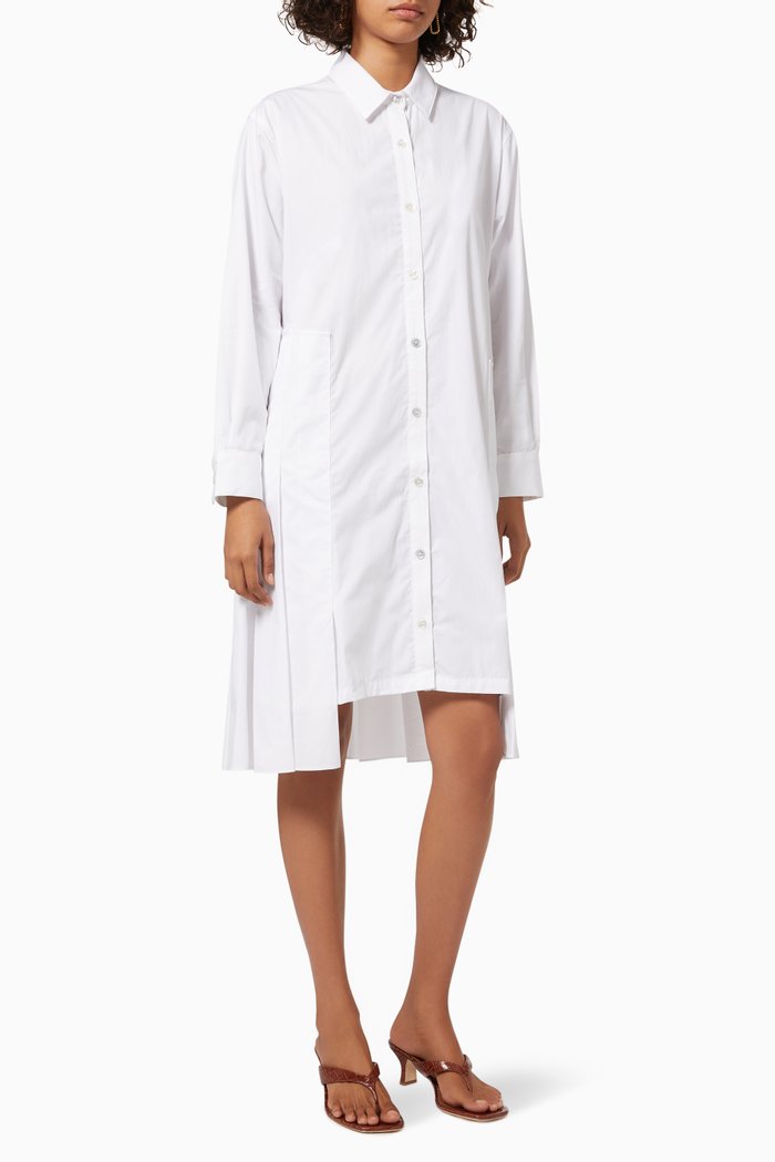 

Asymmetric Panelled Shirt Dress in Cotton, White