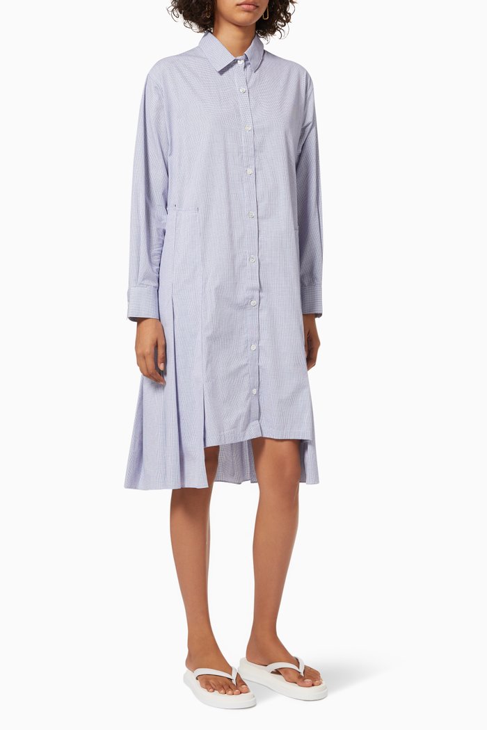 

Asymmetric Panelled Shirt Dress in Cotton, Blue