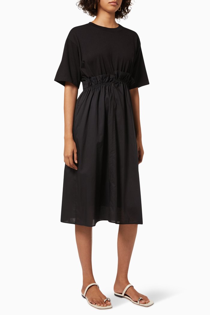 

Shirred Panel Dress in Cotton, Black