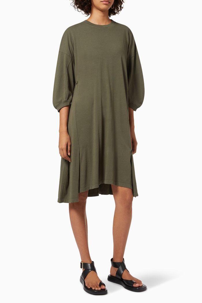 

Asymmetric Panelled T-shirt Dress in Cotton, Green