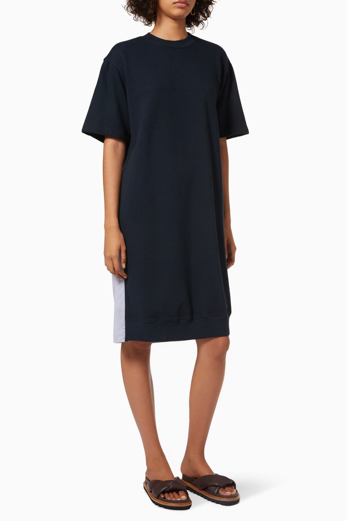 

Contrast Back Sweatshirt Dress in Cotton, Blue