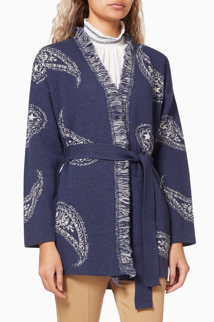 

Sonale Cardigan in Cashmere Jacquard Wool Blend, Blue
