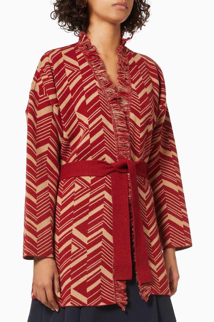 

Sonale Cardigan in Cashmere Jacquard Wool Blend, Red