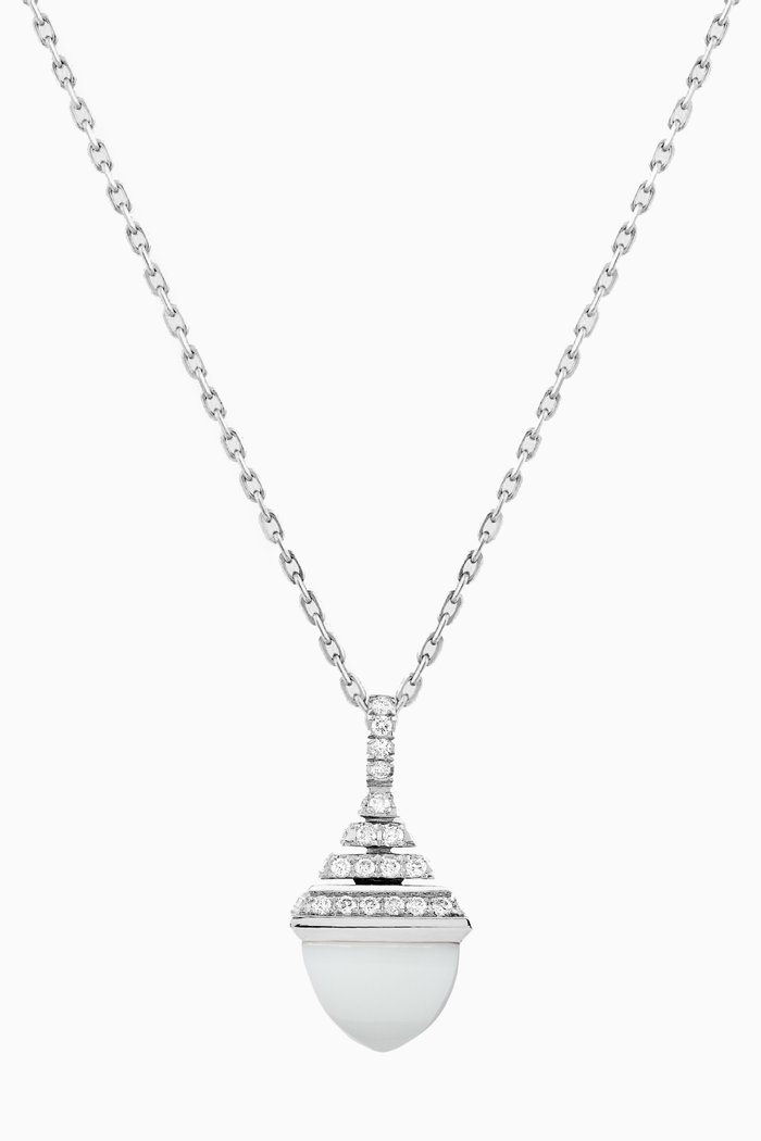 

Cleo Rev Diamond Mini Pendant Necklace with White Agate in 18kt White Gold, Silver