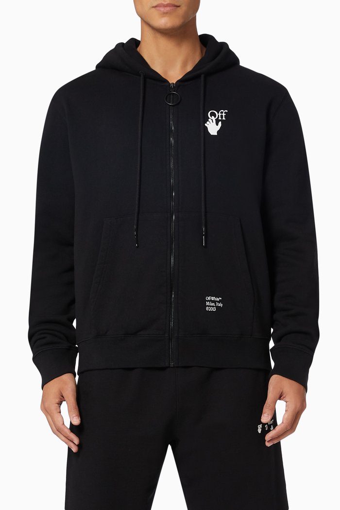 

Caravaggio Arrows Slim Zip Hoodie in Cotton Jersey, Black