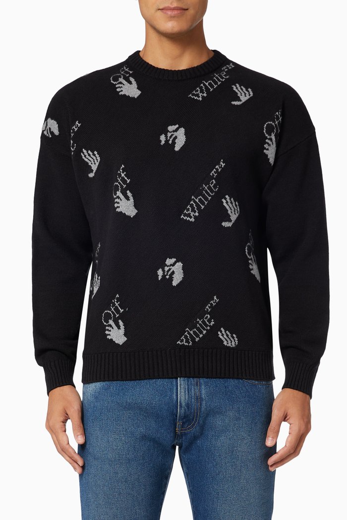 

Allover Logo Sweater in Cotton Blend Knit, Black