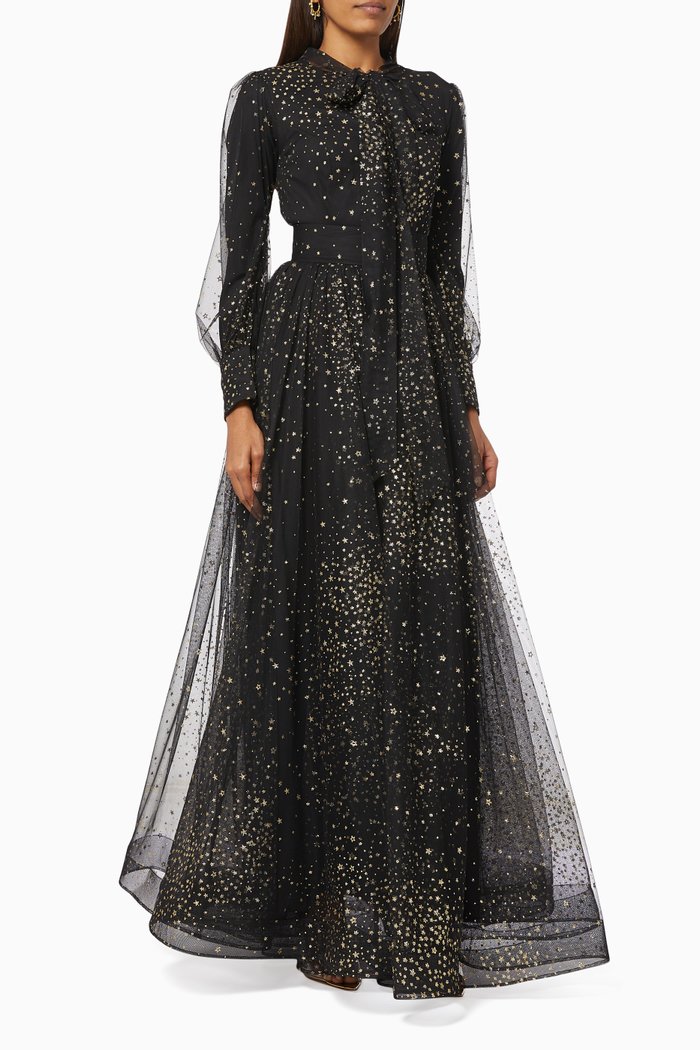 

Belted Dress in Shimmer Tulle, Black