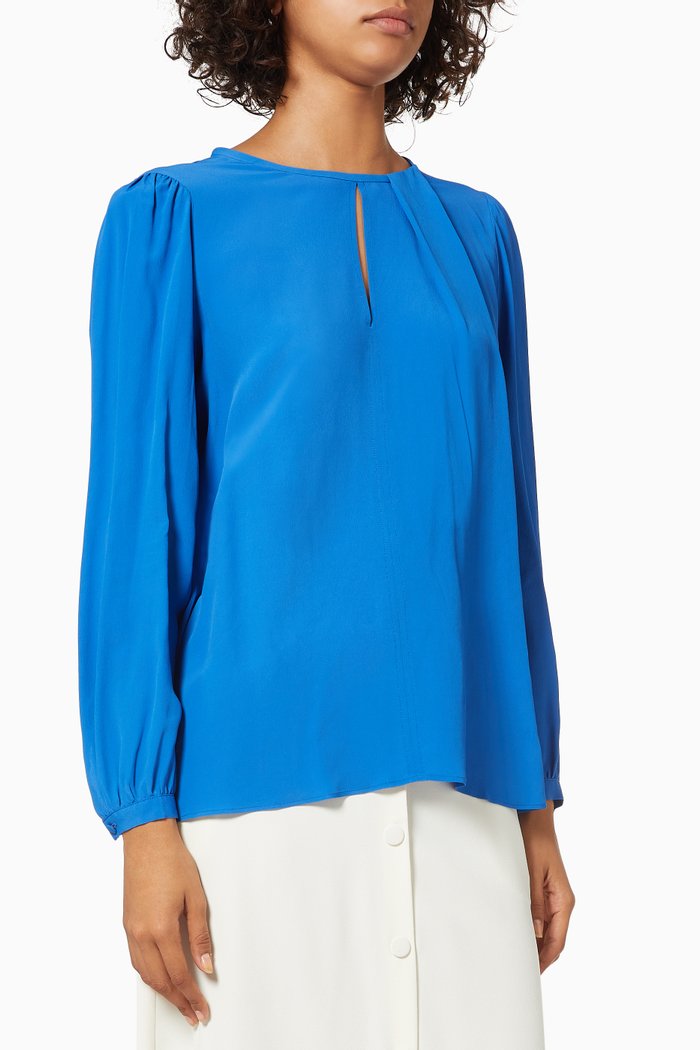 

Idra Blouse in Silk Crepe de Chine, Blue