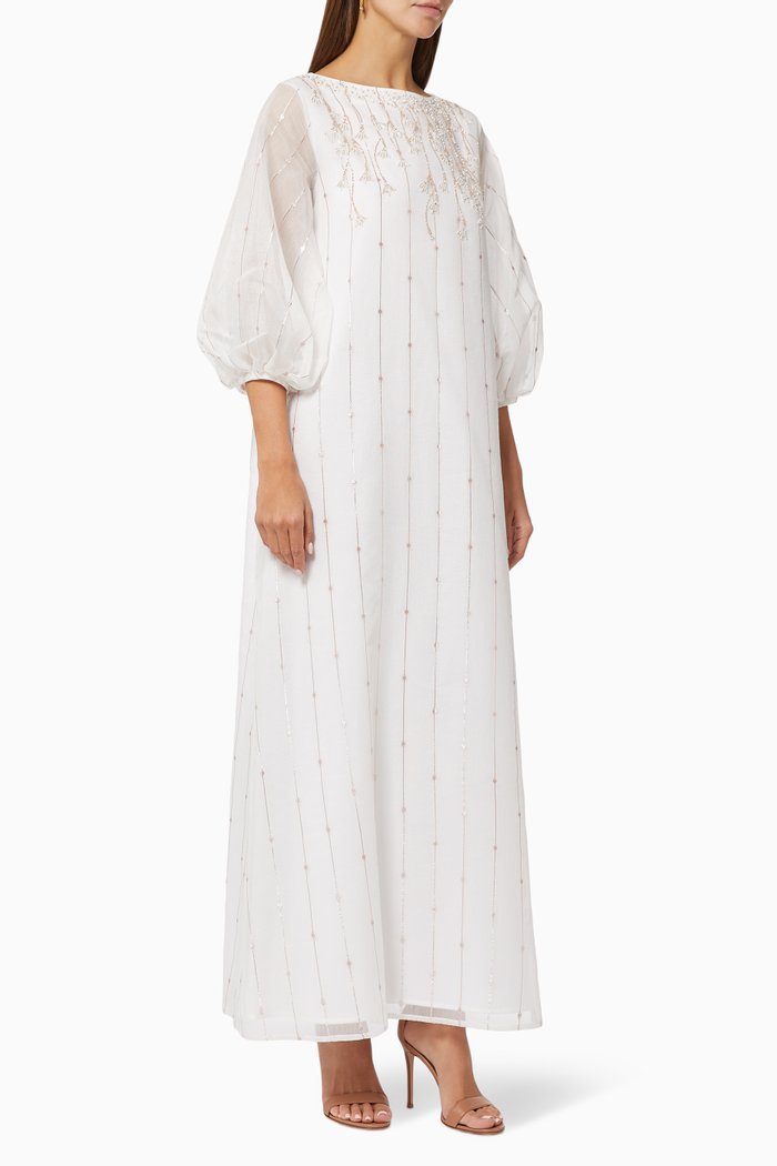 Embroidered Kaftan in Premium Organza, White