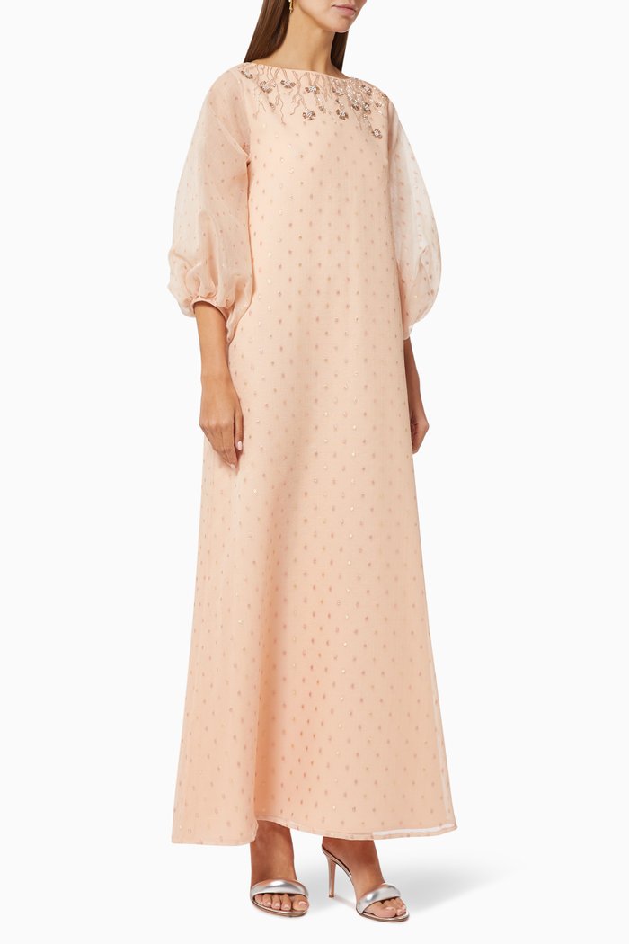 

Embroidered Kaftan in Premium Organza, Pink