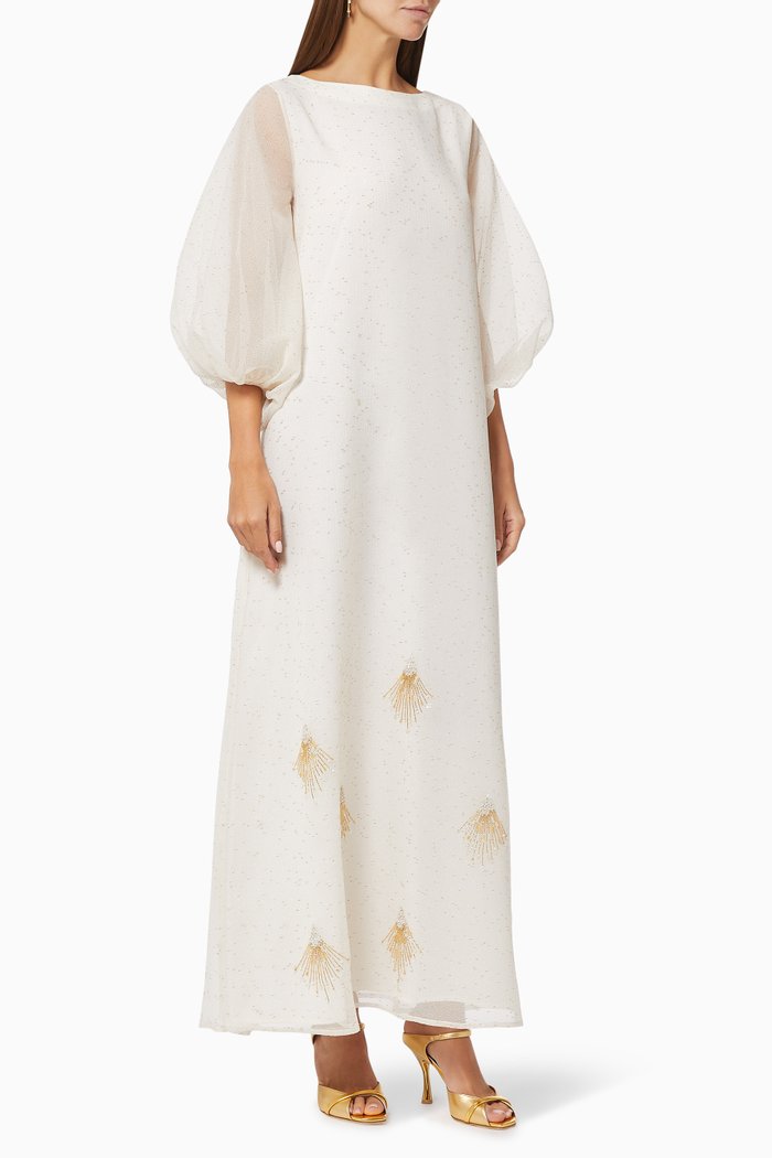 Embroidered Kaftan in Premium Organza, Neutral