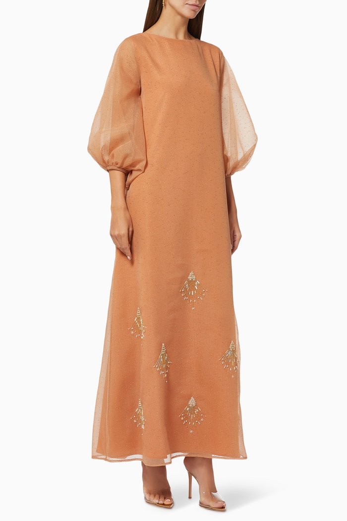 

Embroidered Kaftan in Premium Organza, Orange