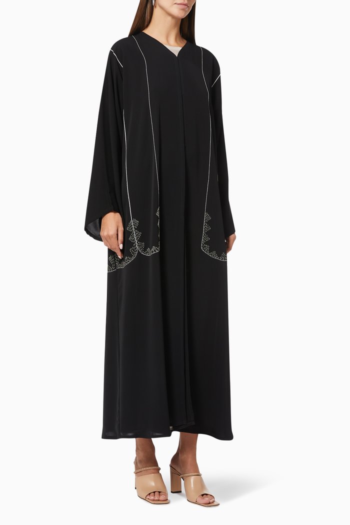 

Abaya with Thread & Beaded Embroidery, Black