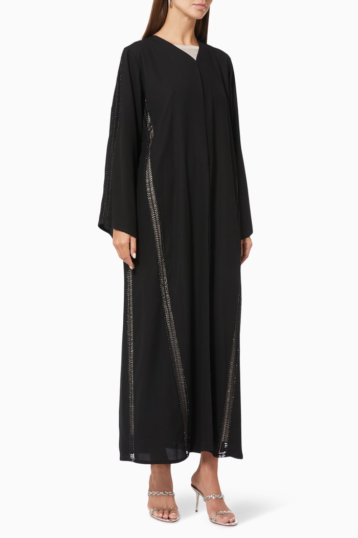 Abaya with Crystals & Lace, Black
