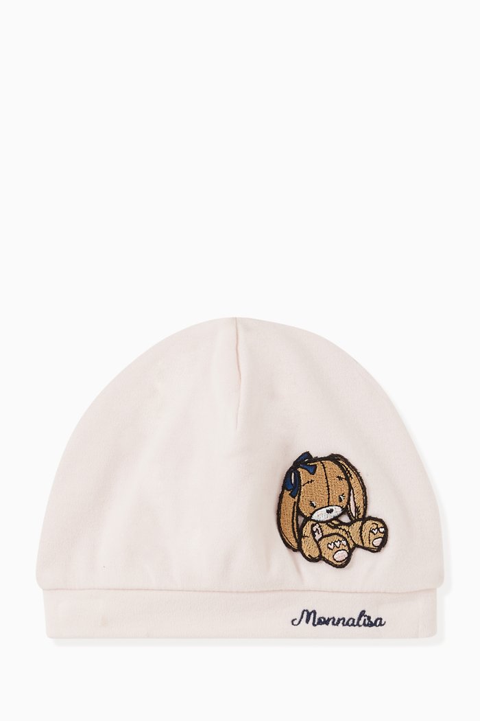 Teddy Bear Print Hat in Cotton, Pink