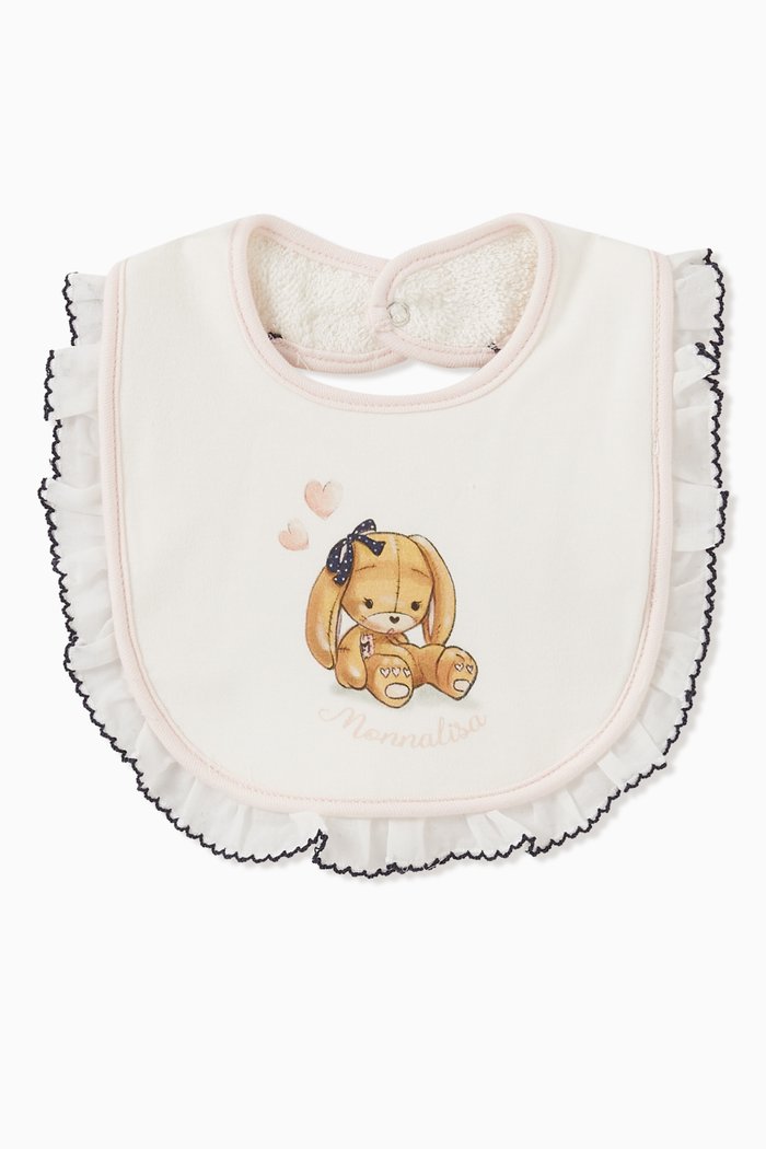 Teddy Bear Print Bib in Cotton, White