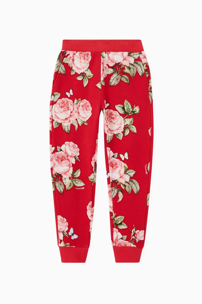 

Floral Print Sweatpants in Cotton, Red