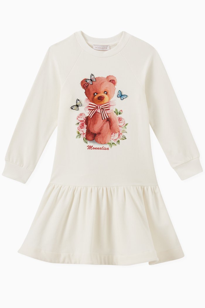 

Teddy Bear Sweatshirt Dress in Cotton, White