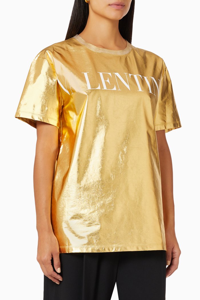 

Valentino T-shirt in Metallic Cotton, Gold