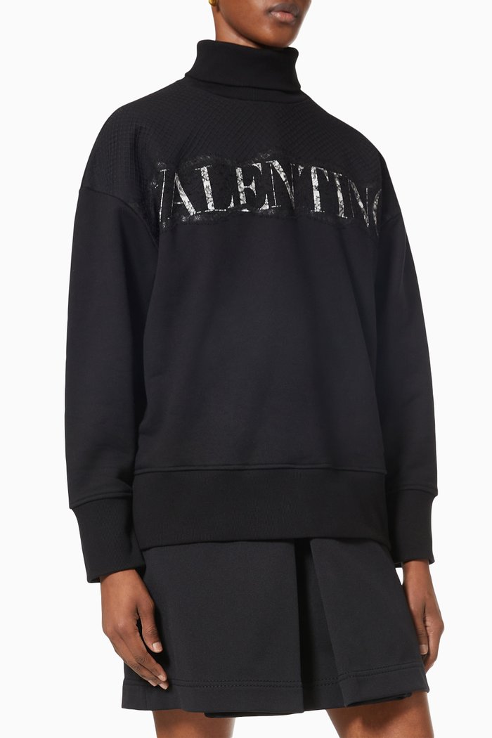 Valentino Lace Sweatshirt in Jersey & Lace, Black